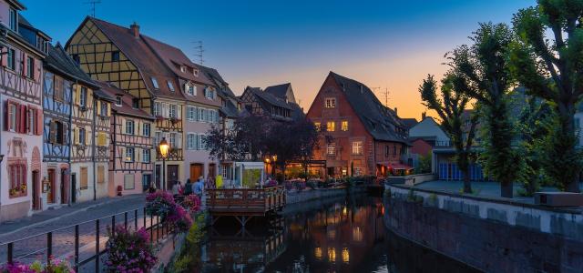 A row of houses along a canal